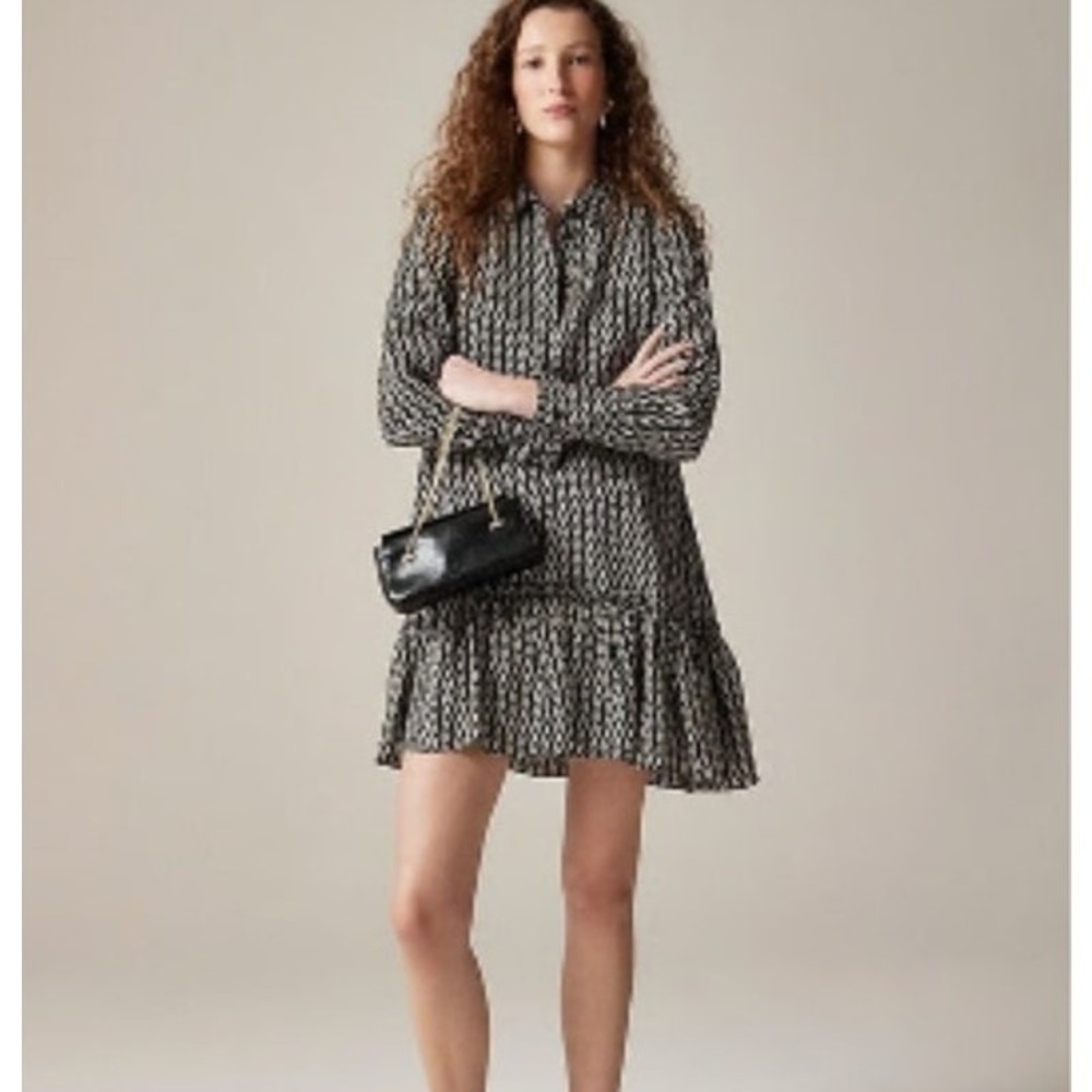 J. Crew Amelia Popover Shirt Dress Chain Print Womens Size‎ Small New
